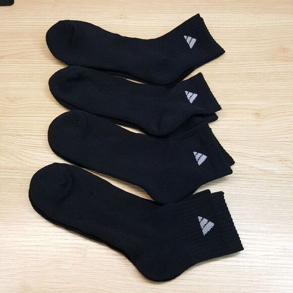 ADIDAS Low Cut Quarter Ankle Socks Mens Black 4-Pack Cushioned Logo - Picture 1 of 3